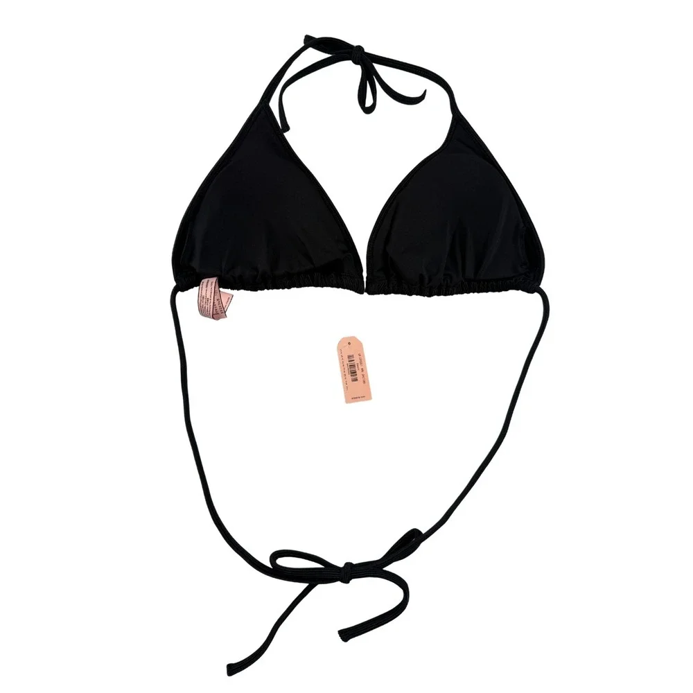 NWT Dobreva Black Ribbed Triangle Bikini Set Women's M‎ 8-10 Tie Side Swim